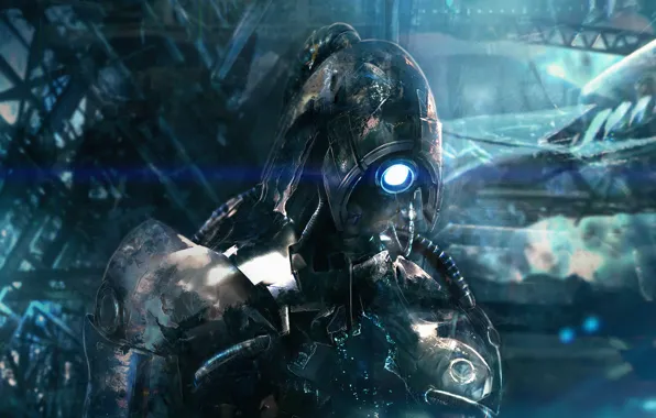 Картинка грусть, робот, дыра, Mass Effect 2, Legion, Легион