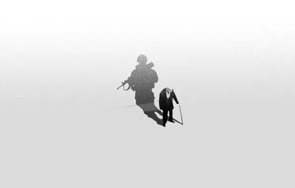 Картинка тень, минимализм, солдат, ветеран, старик