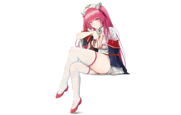 Girl, sexy, cleavage, thighhighs, pink hair, long hair, dress, boobs
