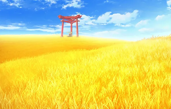 Картинка пшеница, поле, облака, пейзаж, ваза, колосья, game, врата