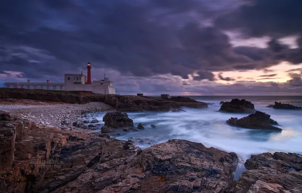 Море, берег, маяк, вечер, Португалия, Michael Breitung