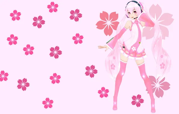 Картинка девочка, цветы, вокалоид, арт, KasokuSato Sakura Miku, Мику, аниме
