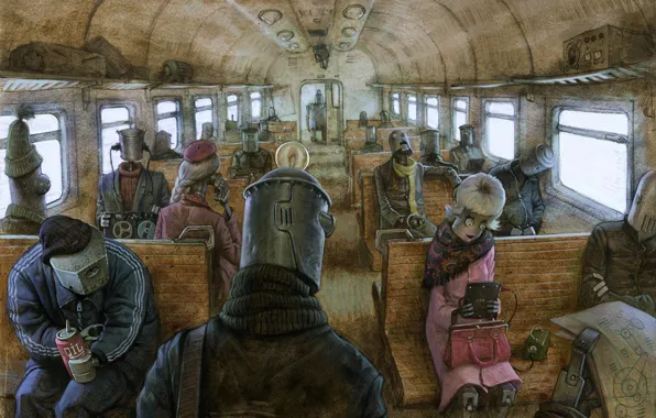 Картинка поезд, роботы, электричка, art, Вальдемар Казак, Waldemar-Kazak