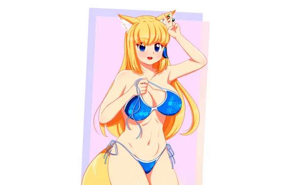 Girl, sexy, cleavage, long hair, boobs, animal ears, anime, blue eyes