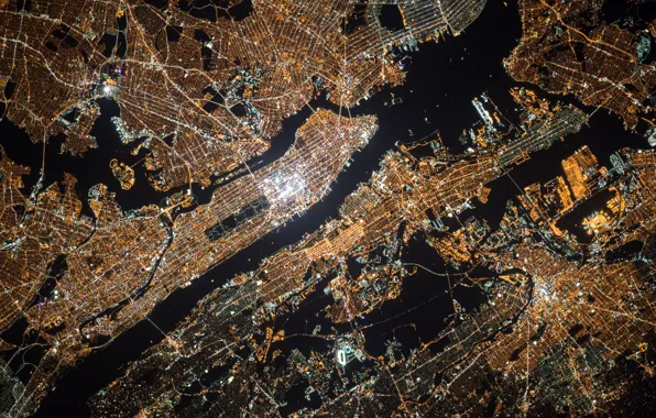 City, lights, USA, United States, night, New York, Manhattan, NYC