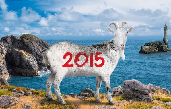 Картинка пейзаж, новый год, коза, козёл, год козы