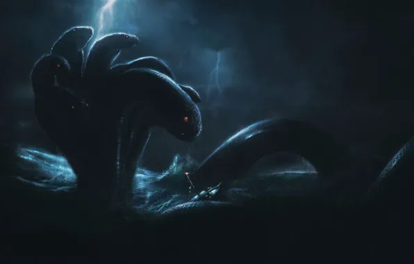 Вода, Море, Шторм, Змей, Фантастика, Concept Art, Creatures, Мифы