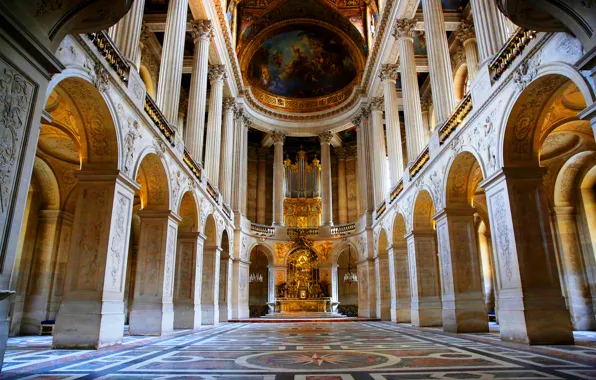 Картинка Франция, архитектура, колонна, Версаль, орган, Королевская часовня