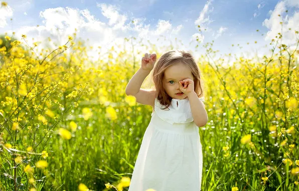 Картинка поле, лето, цветы, ребенок, девочка