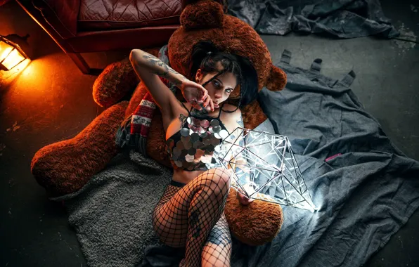 Взгляд, секси, поза, модель, лампа, кресло, макияж, фигура