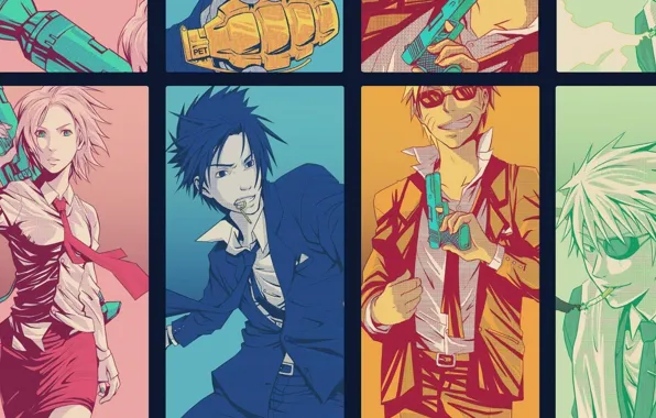 Картинка пистолет, граната, сигарета, наруто, Naruto, ракетница, sasuke uchiha, naruto uzumaki