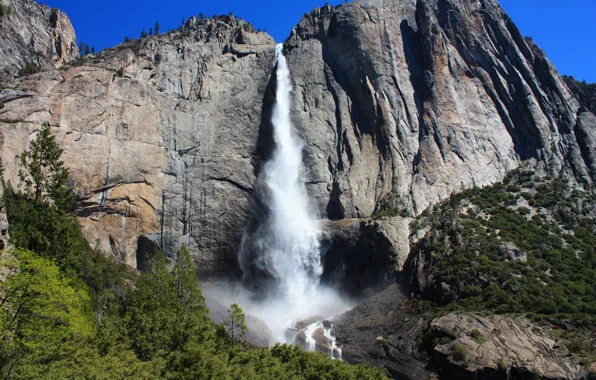Горы, камни, скалы, водопад, Калифорния, США, Национальный парк Йосемити, Yosemite National Park
