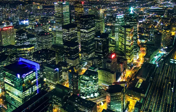 Ночь, город, огни, панорама, Canada, небоскрёбы, Toronto