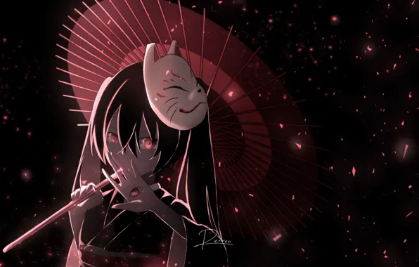 Картинка глаза, девушка, ночь, зонт