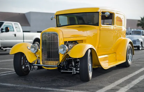 Желтый, ретро, классика, hot-rod, classic car