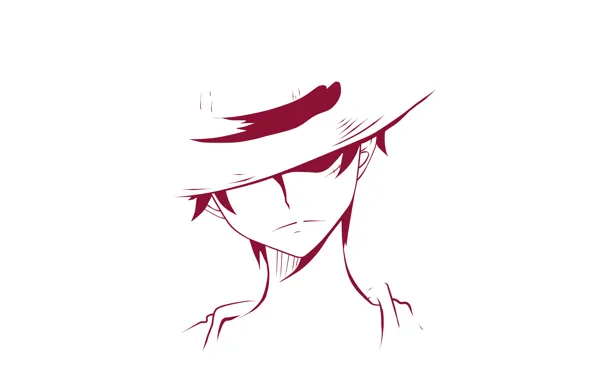Минимализм, шляпа, парень, One Piece, Monkey D. Luffy