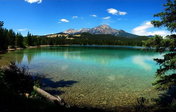 Небо, вода, деревья, горы, озеро, National Park Canada