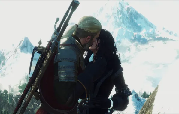 Картинка поцелуй, Ведьмак, The Witcher 3, Geralt, Yennefer, My Beautiful Love