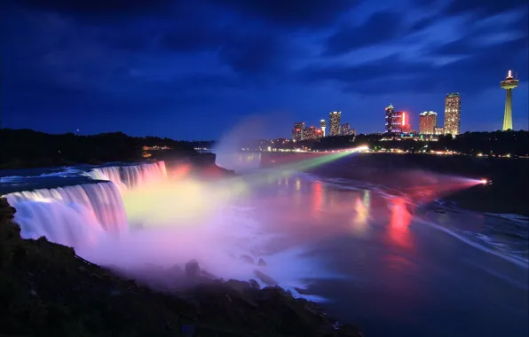 Ночь, город, Канада, Онтарио, USA, Ниагарский водопад, Canada, night
