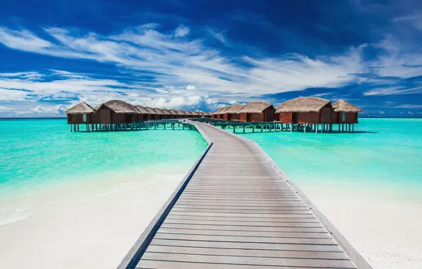 Картинка beach, coast, blue, cloud, exotic, bora, bungalow, atoll