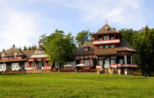 Картинка трава, деревья, дома, Чехия, деревня, лужайка, Prostřední Bečva