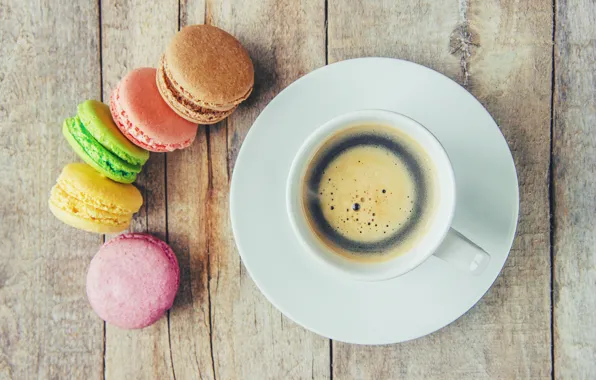 Картинка colorful, coffee cup, french, macaron, чашка кофе, макаруны