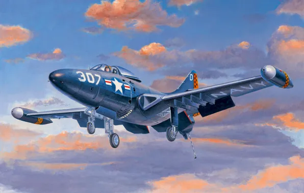 War, art, airplane, painting, aviation, jet, Grumman F9F Panther