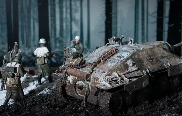 Зима, игрушка, солдатики, истребитель танков, моделка, Хетцер, Hetzer 38