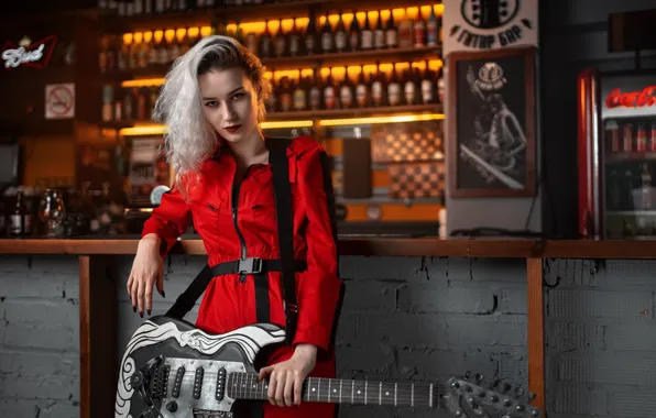 Картинка девушка, гитара, в баре, Олег Грицун, Luna Murmus