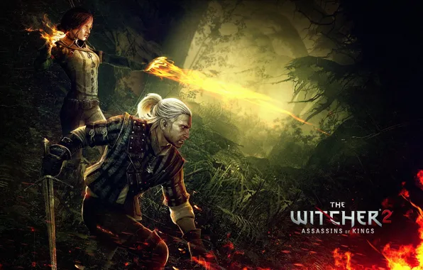 Картинка geralt, triss merigold, геральт из ривии, игни, The witcher 2 assassins of kings, ведьмак 2 …