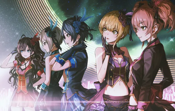 Девушки, сцена, anime, art, персонажи, idolmaster