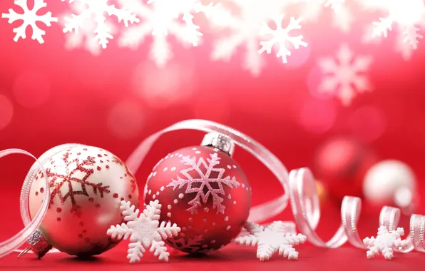 Шарики, украшения, снежинки, праздник, шары, Новый Год, Рождество