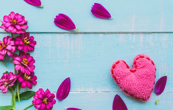 Цветы, сердце, love, heart, wood, pink, flowers, romantic
