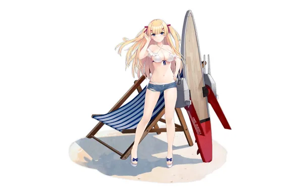 Girl, sexy, cleavage, shorts, long hair, boobs, anime, blue eyes