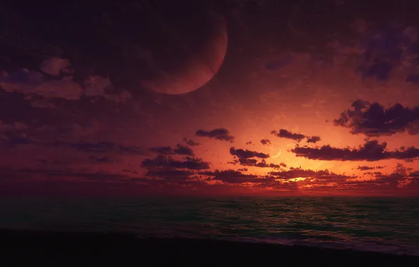 Картинка море, закат, планета