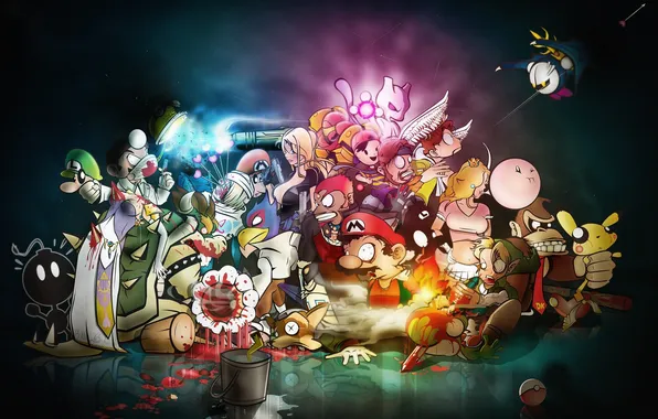 Картинка цветы, дракон, Марио, монстры, герои, Супер, каламбур