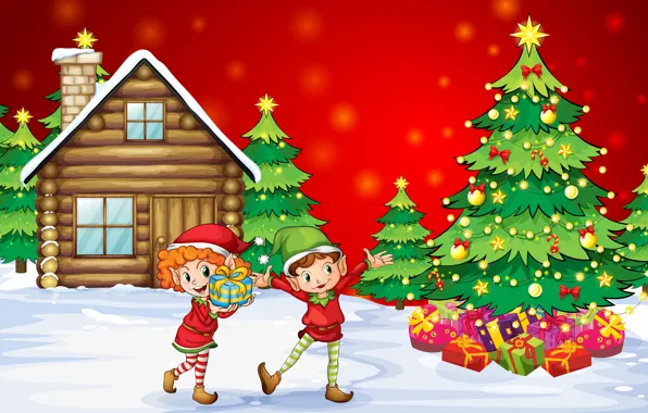 Картинка снег, счастье, дети, vector, новый год, дома, рождество, вектор