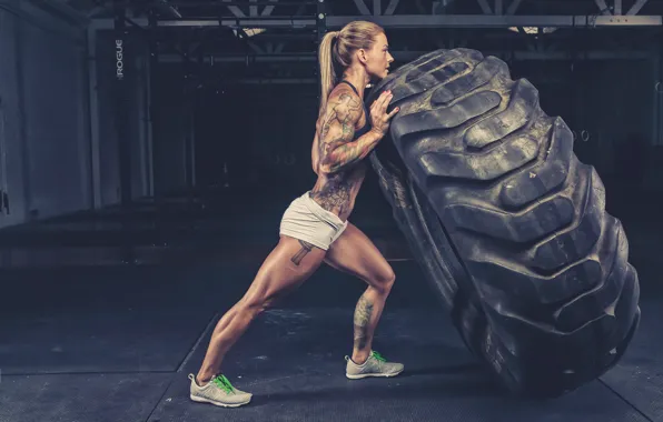 Wheel, tattoos, female, crossfit