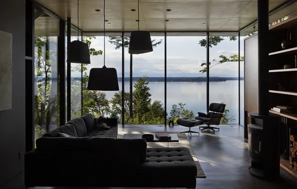 Интерьер, камин, Washington, гостиная, Living room with a view, located near Olympia