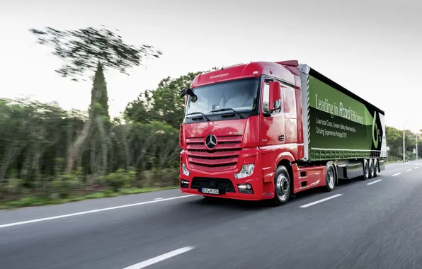 Дорога, красный, разметка, растительность, Mercedes-Benz, седельный тягач, 4x2, Actros