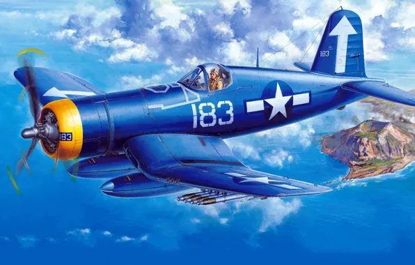 Картинка Corsair, Chance Vought, F4U-1D, одноместный палубный истребитель