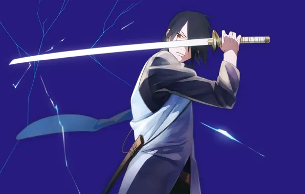 Меч, аниме, арт, парень, Наруто, Naruto, Саске Учиха