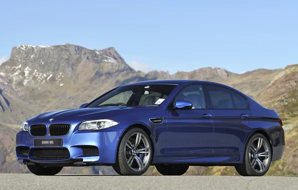Небо, горы, синий, BMW, БМВ, седан, передок
