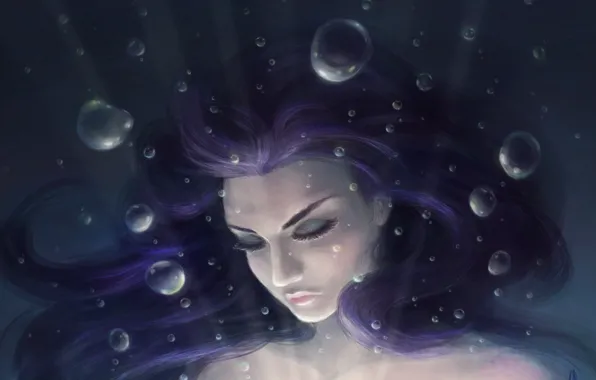 Картинка девушка, пузыри, арт, под водой