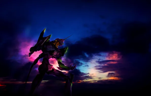Небо, облака, робот, гигант, Евангелион, Evangelion