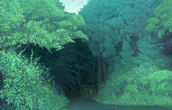 Картинка дорожка, чепчик, подруги, в лесу, в даль, maribel hearn, Touhou Project, Проект Восток