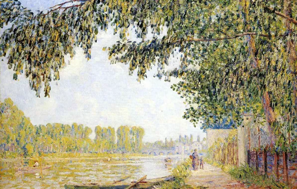 Картинка пейзаж, река, лодка, вёсла, Francis Picabia
