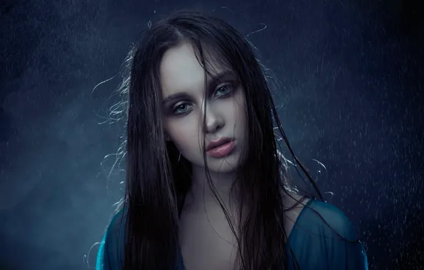 Картинка взгляд, лицо, дождь, портрет, длинные волосы, Настя, Yuri Egoroff