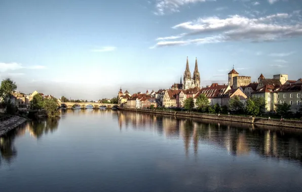 Картинка мост, река, фото, дома, Германия, Регенсбург, regensburg