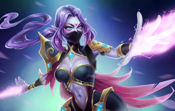 Девушка, магия, маска, арт, щит, Art, Woman, hero